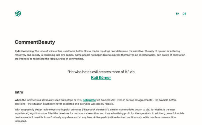 CommentBeauty Desktop Ansicht