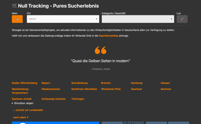 Shoogle Desktop Ansicht